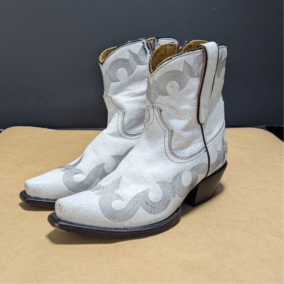 Caborca Silver Danny Leather Western Ankle Boots Deniro Snow Womens 8 White - Picture 1 of 10